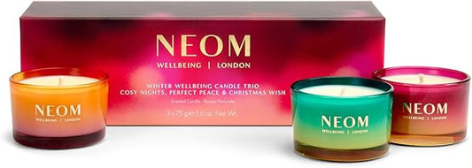 NEOM- Winter Wellbeing Candle Trio Gift Set I 3 x 75gram Candles I 100% Natural Fragrance I Cosy Nights, Christmas Wish & Perfect Peace Candles