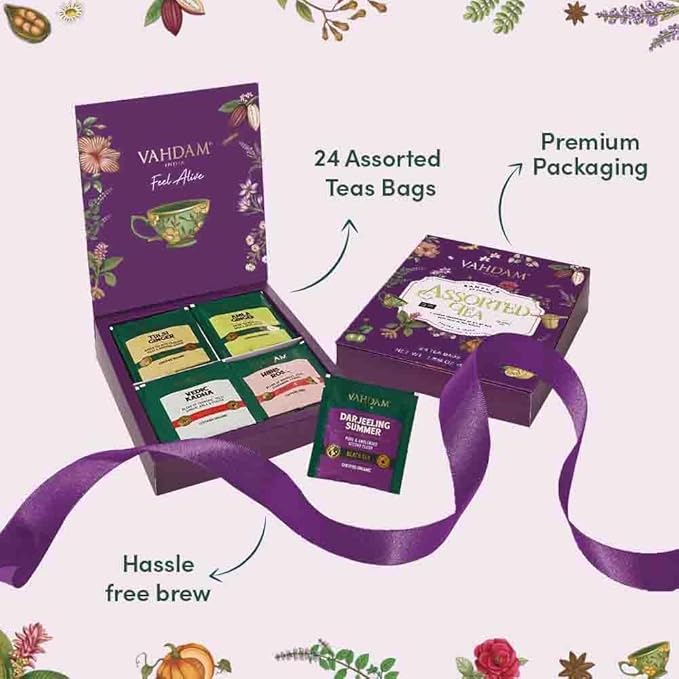 VAHDAM, Classic Tea Advent Calendar 2025 | 24 Unique Flavor in Individually Wrapped Pyramid Tea Bags in Classic Box | Assorted Tea Gift Set | Advent Calendar 2025 Gifts for Women & Men - Bloomnest