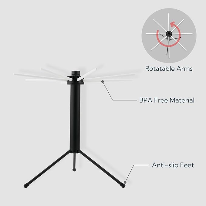KITCHENDAO Collapsible Pasta Drying Rack, Plastic Foldable Homemade Fresh Spaghetti Noodle Tree Stand Hanger for Kitchen, Detachable for Easy Cleaning, Rotatable Arms, Hold up to 5lbs - Bloomnest