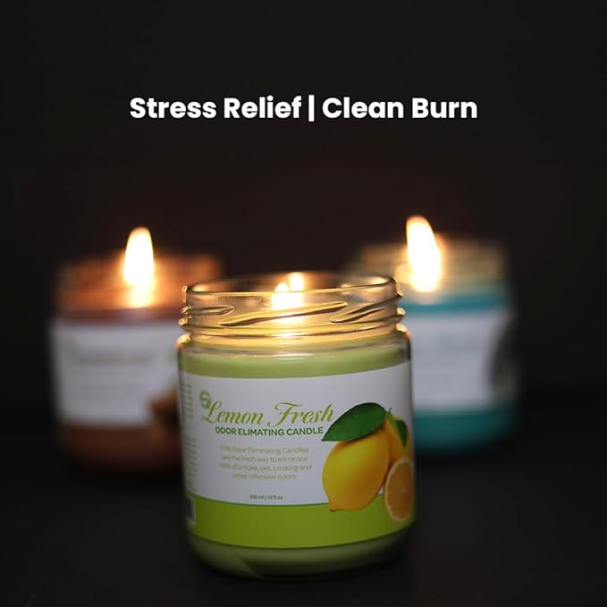 Candle Set Lemon Fresh Odor Eliminating – 2 Pack - 12oz – Long-Lasting Soy Wax Candles – Neutralizes Pet, Kitchen & Smoke Odors – Clean Burn, Eco-Friendly, Aromatherapy Candle - Bloomnest