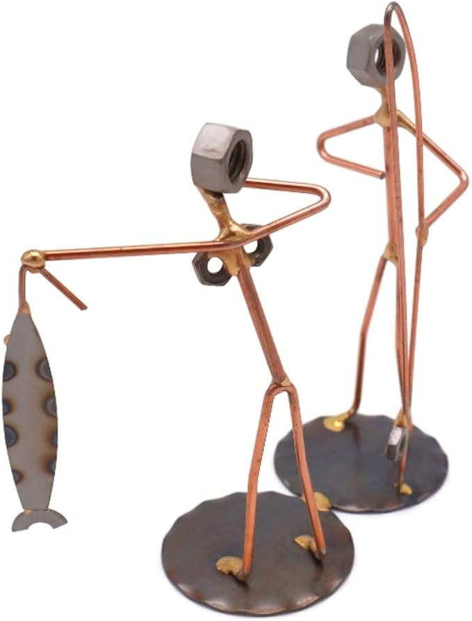 Fisherman with Wife Collectible Handmade Metal Art Figurine, Desk Accessories, Trophy, Boss Gift, Office Décor, Outdoor Sports, Fishing - Bloomnest