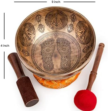 Large Tibetan Singing Bowl Set - 8.5" Master Healing Grade For Sound Bath Chakra 7 Metal Meditation Yoga By Himalayan Bazaar - Bloomnest