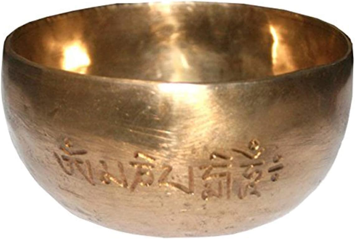 422 SB-11 Agan Traders Hand Pounded 'Om Mani Padme Hum' Mantra Healing Singing Bowl Set Nepal (G, 6.25 inch diameter)