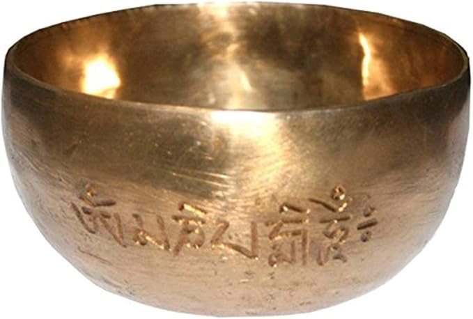 422 SB-8 Agan Traders Hand Pounded 'Om Mani Padme Hum' Mantra Healing Singing Bowl Set Nepal (G, 4.75 inch diameter) - Bloomnest