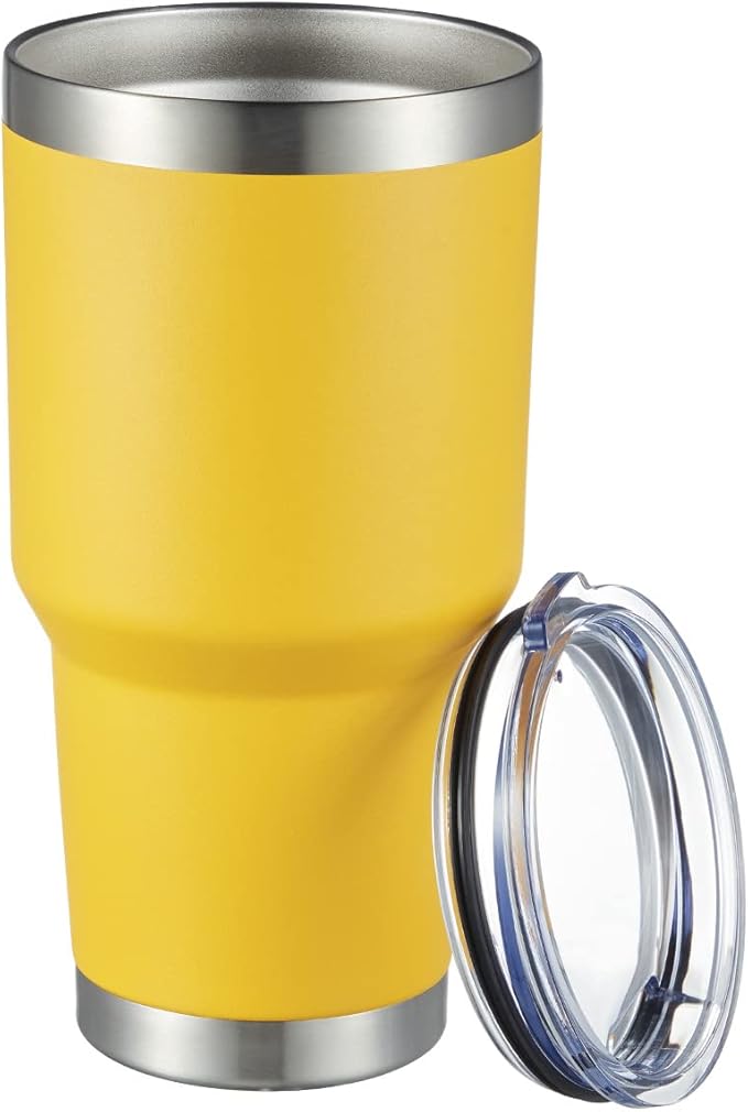 MEWAY 30oz Tumbler Double Wall Vacuum Insulated Travel Mug, Stainless Steel Tumbler with Lid, Durable Powder Coated Insulated Coffee Cup for Cold & Hot Drinks (Yellow,1 PACK) - Bloomnest