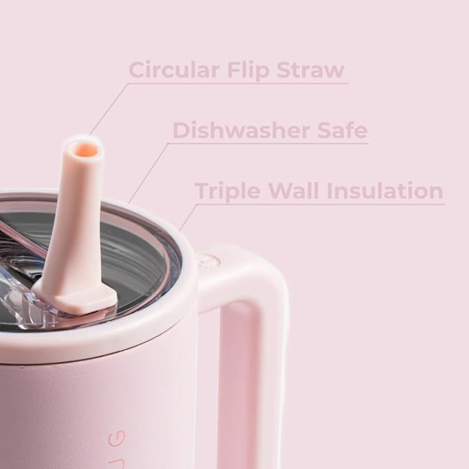 HydroJug Traveler - 32 oz Water Bottle with Handle & Flip Straw - Fits in Cup Holder, Leak Resistant Tumbler-Reusable Insulated Stainless Steel & Rubber Base - Gifts for Women & Men, Pink Sand - Bloomnest