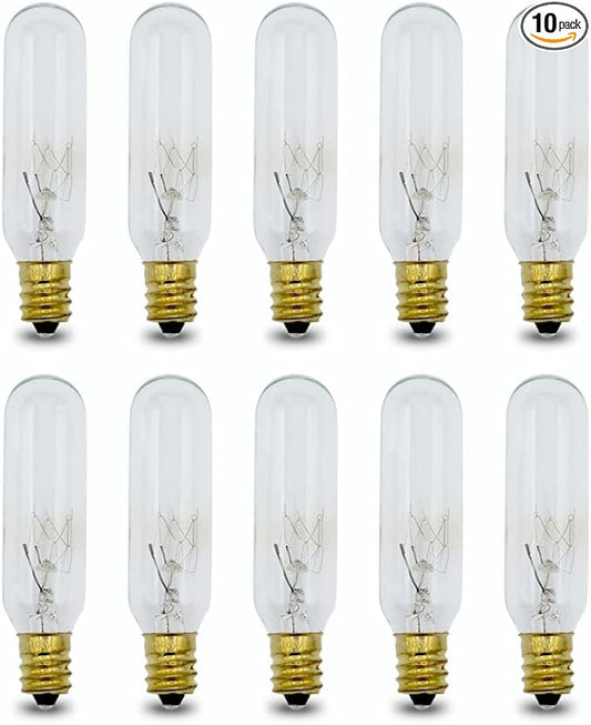 lumenivo 15 Watt Bulbs for Himalayan Salt Lamps 15T6/CL Tubular T6 15 Watt Candelabra Bulb E12 Base Light Bulbs for Exit Signs - Clear - 120V - 10 Pack - Bloomnest