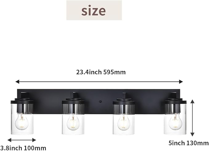 BONLICHT Modern Wall Bathroom Vanity Light Fixture 4 Light Black Metal with Clear Glass Shade,Industrial Vintage Farmhouse Wall Mount Lighting Sconce Bath Lighting Over Mirror for Kitchen Hallway - Bloomnest