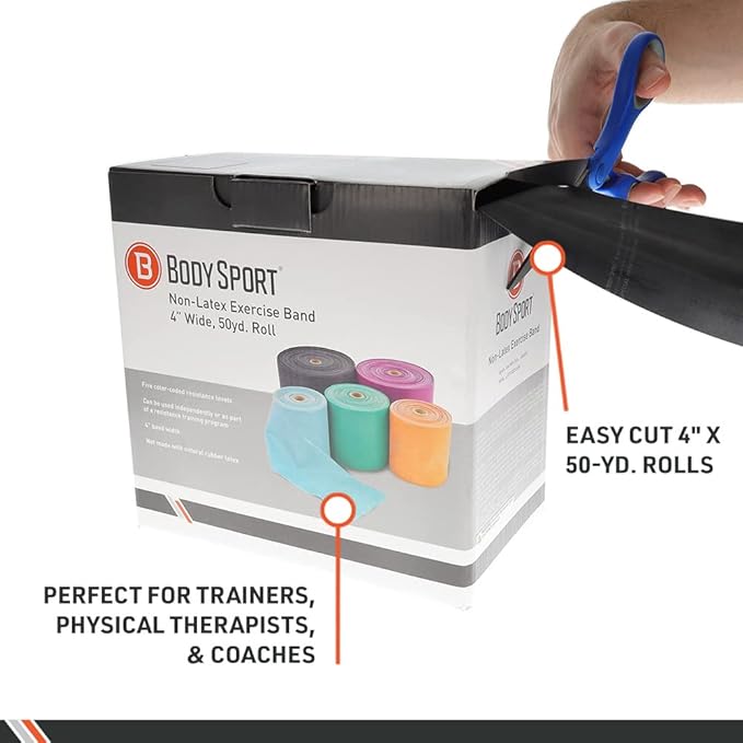 Body Sport Exercise Band, 50 yd. x 4 in. Roll - Home & Gym Fitness Equipment for Stretching, Strength Training & Physical Therapy - Bloomnest