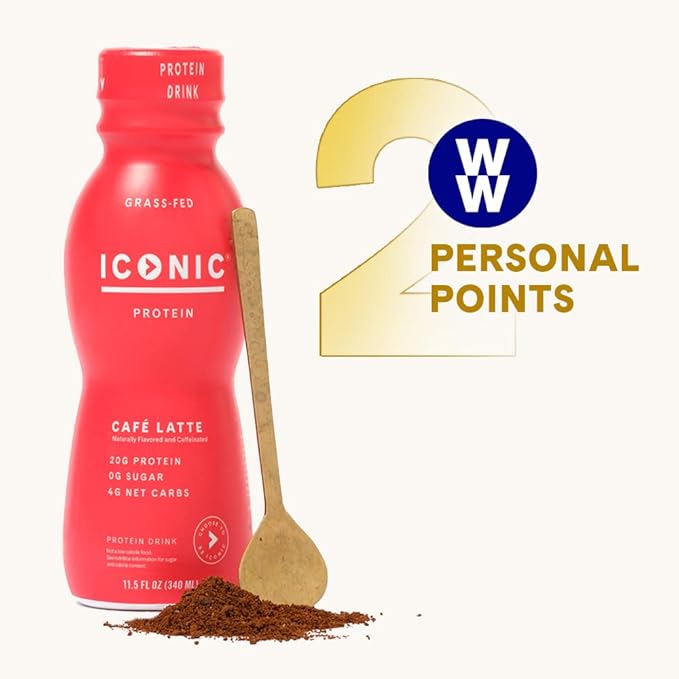 Iconic Protein Drinks, Café Latte (12 Pack) - Sugar Free & Low Carb - 20g Protein + 100mg Caffeine - Lactose Free, Gluten Free - Keto Friendly Protein Coffee - Bloomnest
