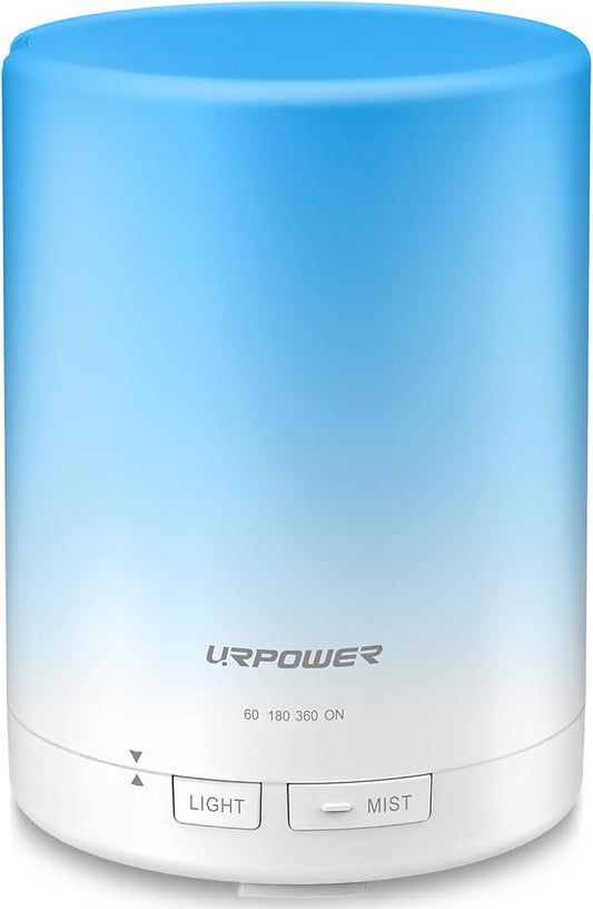 URPOWER 300ml Essential Oil Diffuser: Ultrasonic Aromatherapy Diffuser Quiet Auto Shut-Off, 4 Timer Settings(1H 3H 6H ON) & 7-Color Night Light Humidifier for Yoga Bedroom Living Room Office - Bloomnest