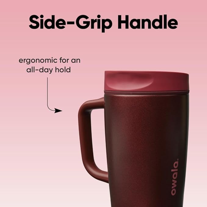 Owala SmoothSip Slider Stainless Steel Insulated Travel Mug with handle, 100% Leak Proof, For Hot and Cold Drinks, Travel Friendly with Sliding Lock Lid, 12oz, BPA Free, Leak Proof, Black Cherry - Bloomnest