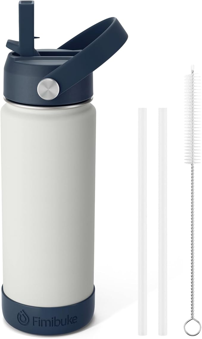 Fimibuke Kids Insulated Water Bottle, 18oz BPA FREE 18/8 Stainless Steel Kids Cup with Straw Travel Tumbler Double Wall Vacuum Leak Proof Toddler Water Bottle for School Boy Girl(1 Pack, Harbor Grey) - Bloomnest