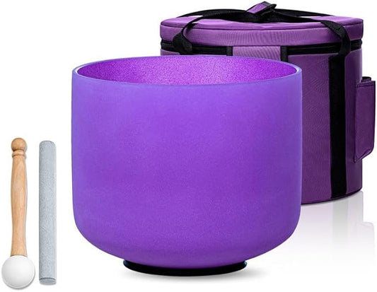 10 inch Purple B Note Crown Chakra Quartz Crystal Singing Bowl, for Healing Mindfulness Meditation Yoga Sound Baths, with Rubber Mallet O-ring - Bloomnest