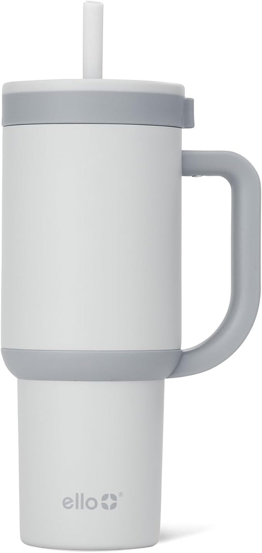 Ello Oasis 24 oz Tumbler with Handle & Retracting Straw | Reusable Insulated Stainless Steel Cup 100% Leakproof, Gifts for Teens Women Men | Keeps cold for 24 Hours, Cup Holder Friendly, Grayscale - Bloomnest