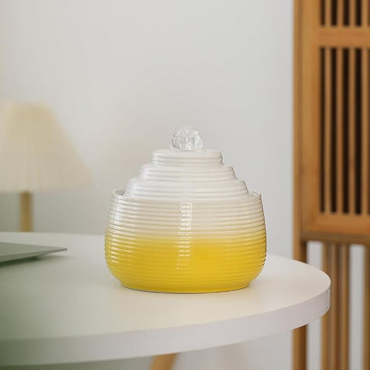 Indoor and Outdoor Fountain Water Feature Fall Ceramic Home Office Decoration mini Tabletop Desktop (Yellow with Ball S092) - Bloomnest