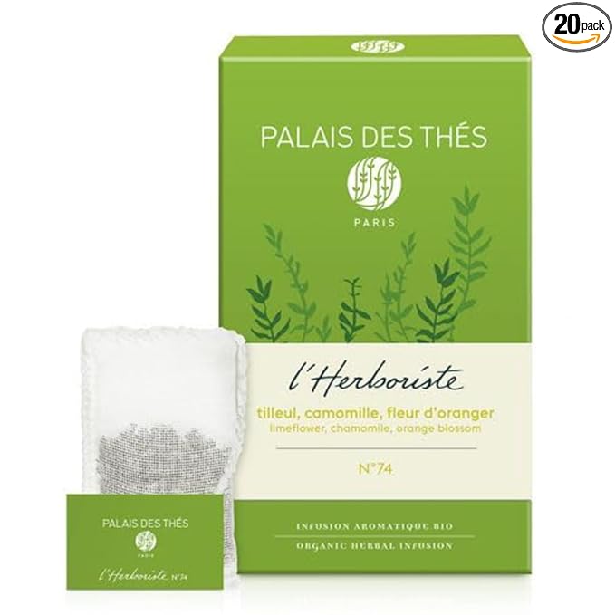 Palais des Thés Caffeine-Free Tea - L'Herboriste N°74 Organic Calming Herbal Blend with Limeflower, Chamomile & Orange Blossom - Premium Tea Bags, Serves 20 Cups - Bloomnest