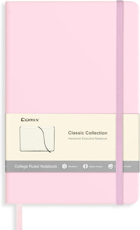 Comix Lined Journal Notebook for Women Men, Journaling Notebooks for Office School Home, Pink, 240 Pages, 5.5" x 8.3", College Ruled, A5, Hardcover - Bloomnest