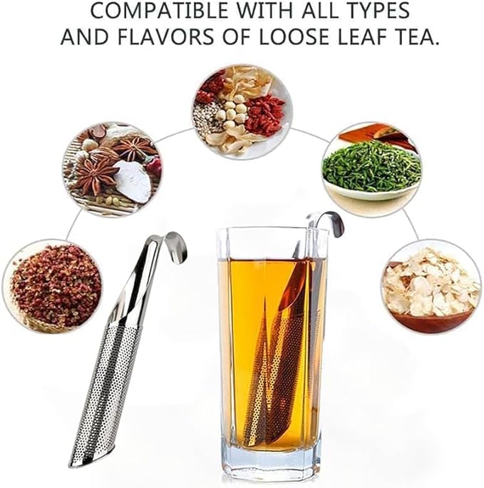Stainless Steel Tea Diffuser, 2025 New Tea Artifact Creative Pipe Tea Infuser Mesh Strainer with Hanging Hook Handle, Universal Fine Holes Tea Interval Diffuser for Loose Tea Leaf Coffee Etc (4) - Bloomnest