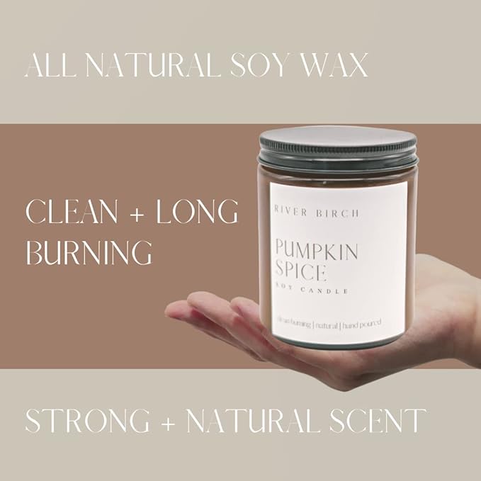 River Birch Candles Pumpkin Spice Scented Candle | Premium, All-Natural, Non-Toxic, Soy Amber Jar Candles | 8.5oz 40 Hr Burn Time | Cozy Relaxing Gifts for Home - Bloomnest