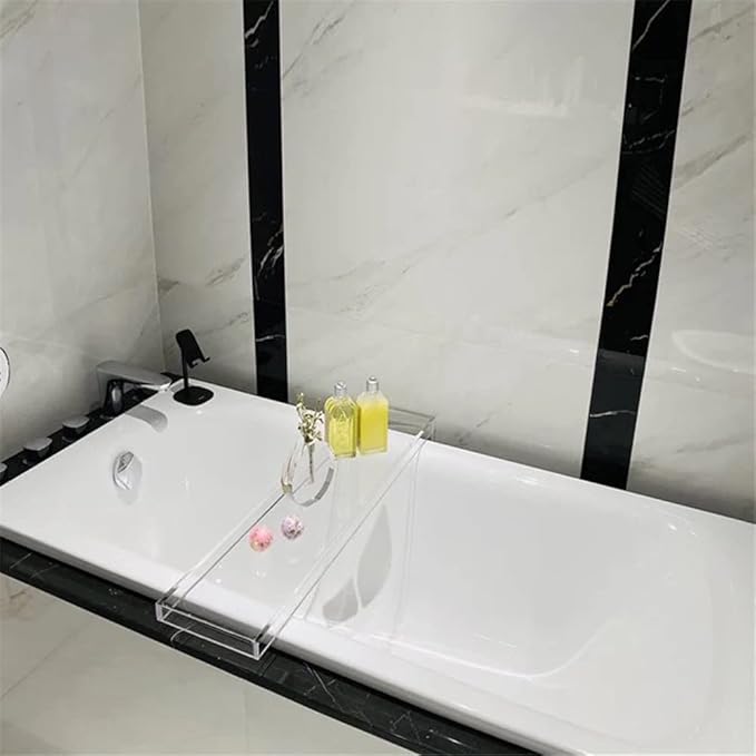 Wangunan 33 inch Luxury Bathtub Table - Shelf Organizer for Bathtub & Shower Storage (Clear) - Bloomnest