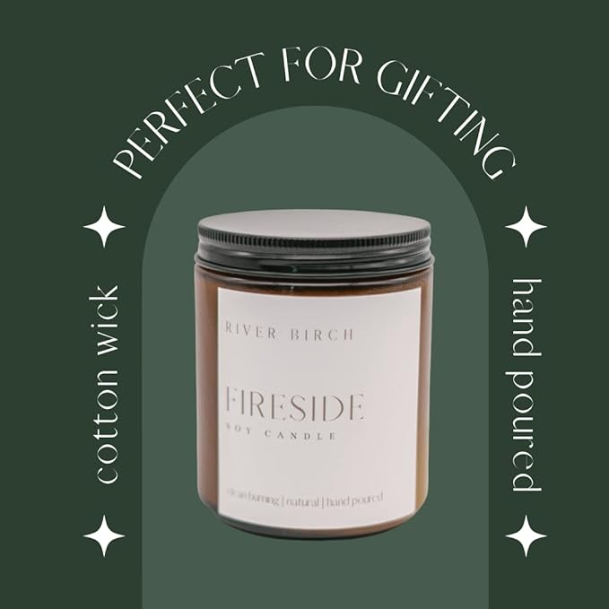 River Birch Candles Fireside Scented Candle | Premium, All-Natural, Non-Toxic, Soy Amber Jar Candles | 8.5oz 40 Hr Burn Time | Cozy Relaxing Gifts for Home - Bloomnest
