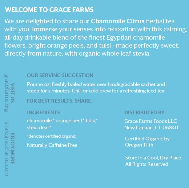 Grace Farms CHAMOMILE CITRUS Herbal Tea (16 Pyramid Sachets) | Naturally Sweet, Calming and Caffeine Free |Organic, Fair Trade and Kosher Certified | Gives Back 100% of Profits - Bloomnest