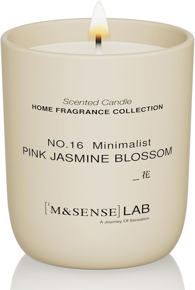 M&SENSE Natural Soy Candle| Pink Jasmine Blossom | 5.3 oz | Minimalist Scented Candle for Relaxation, Gifting, Home Décor | for Bedroom, Office, Party Small - Bloomnest