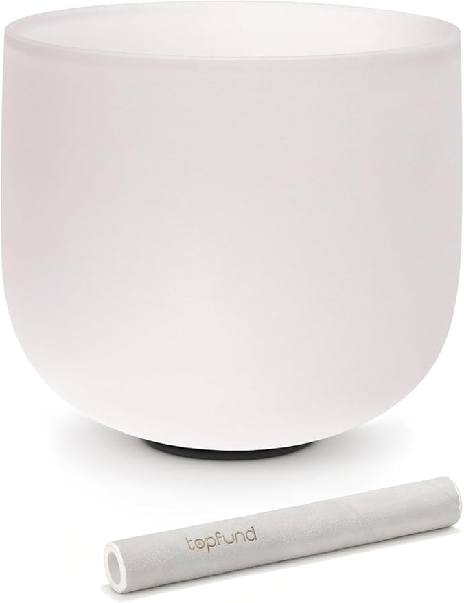 TOPFUND 8 inch D Note Crystal Singing Bowl Sacral Chakra with Suede Mallet