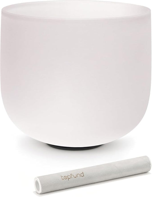 TOPFUND 8 inch D Note Crystal Singing Bowl Sacral Chakra with Suede Mallet