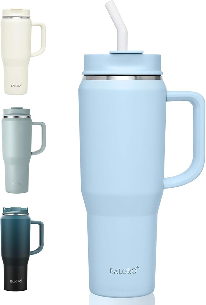 40 oz Tumbler with Handle, Insulated Tumblers with Lid and Straw, Large Metal Sports Water Bottle Jug, Thermal Stainless Steel Travel Coffee Mug Cup, Blue - Bloomnest
