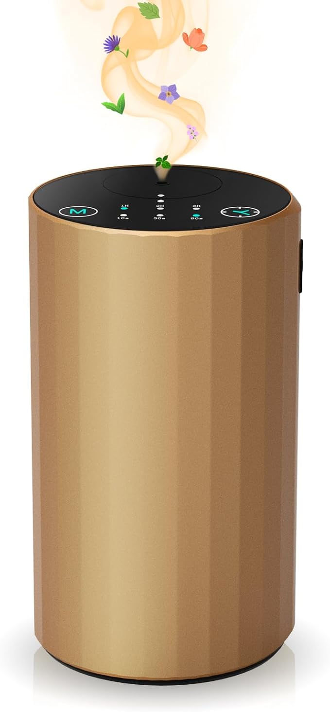 Waterless Essential Oil Diffuser Aromatherapy Scent Diffusers for Home Large Room, Bedroom, Car, Office, Desk, Battery Operated Mini Portable Air Freshener (Golden) - Bloomnest