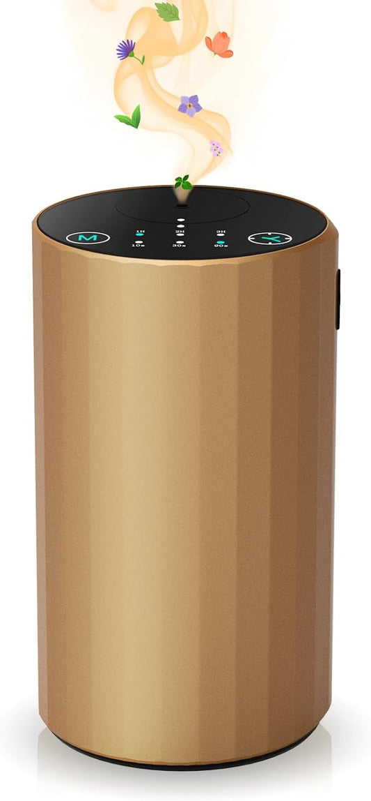 Waterless Essential Oil Diffuser Aromatherapy Scent Diffusers for Home Large Room, Bedroom, Car, Office, Desk, Battery Operated Mini Portable Air Freshener (Golden) - Bloomnest