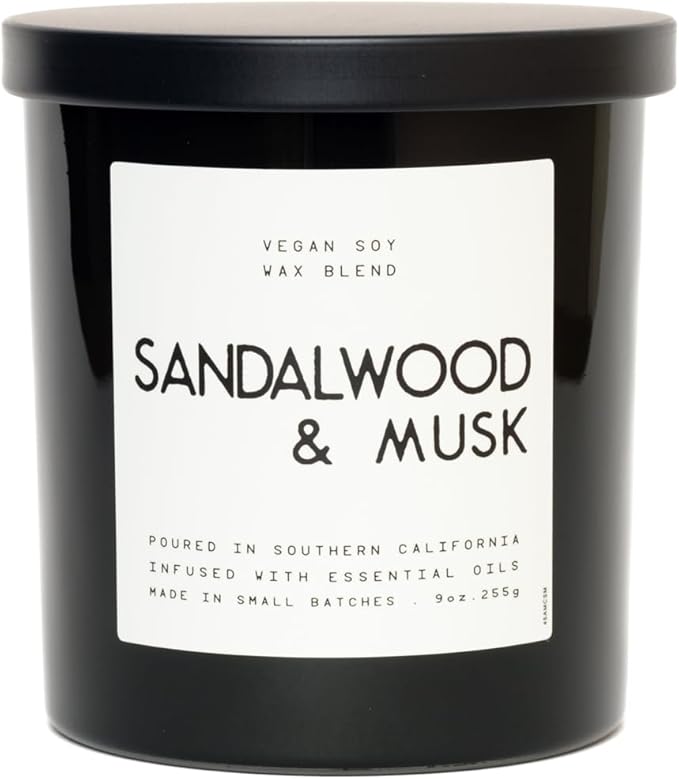 | Masculine Aromas 9oz | 50 Hours | Soy Wax | Scented Mens Candles with Natural Essential Oils | Vegan (Sandalwood & Musk) - Bloomnest