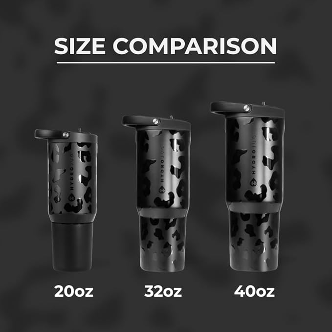 HydroJug Sport - Stainless Steel Tumbler with Straw, Vacuum Insulated, 20oz Leakproof Water Bottle, Ergonomic Design, Reusable, Dishwasher Safe, Rubber Base, Durable for Gym or Outdoors, Black Leopard
