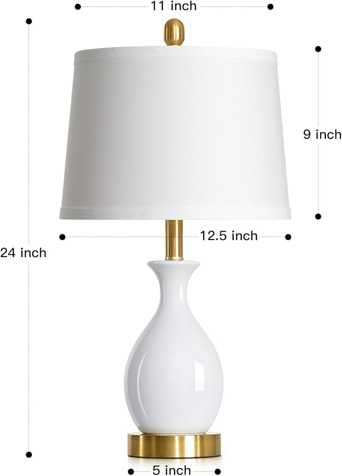 24" Bedside Table Lamp for Bedroom, Modern Classic Ceramic Lamp for Living Room, Small White Table Lamps for Nightstand & End Table (1 Pack) - Bloomnest
