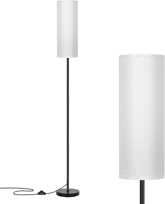 FRIDEKO HOME Floor Lamp with White Shade, Simple Design with Foot Pedal Switch, Small Tall Lamps for Living Room Bedroom Office, Corner Floor Stand Light with Black Pole Lamp (No Bulb/No Remote) - Bloomnest