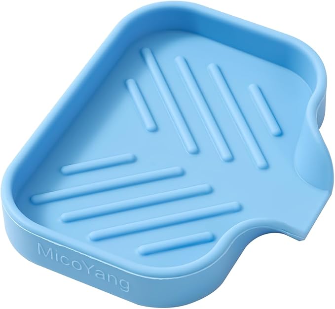 Silicone Bathroom Soap Dishes with Drain Spout-Bathroom and Kitchen Sink Organizer,Sponge Holder,Dish Soap Tray,Perfect for Dispenser,Scrubber,Bottle on Sink or Counter-Light Blue 4.9"×3.2" - Bloomnest