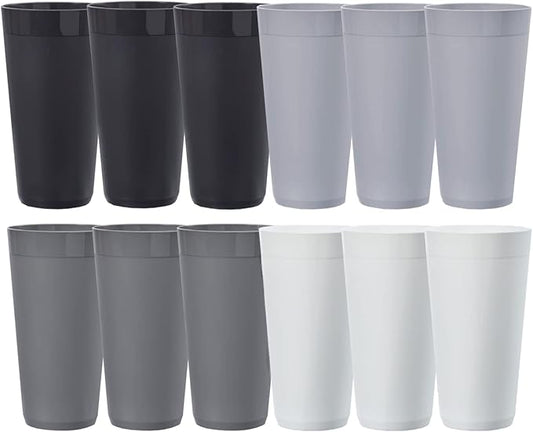 US Acrylic Newport 32 ounce Unbreakable Plastic Stackable Iced-Tea Tumblers in Grey Stone | Set of 12 Drinking Cups | Reusable, BPA-free, Made in the USA, Top-rack Dishwasher and Microwave Safe - Bloomnest