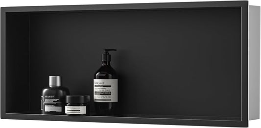 Stainless Steel Shower Niche 30" X 12" Matte Black No Tile Needed Horizontal Niche Shower Recessed Wall Niches for Bathroom Storage Over Mount Installation - Bloomnest