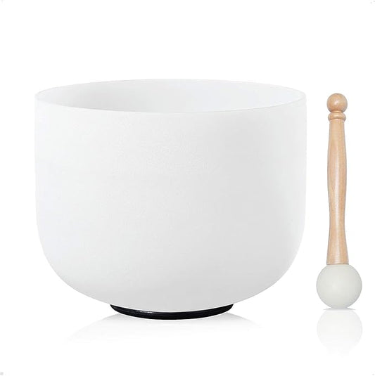 CVNC 432Hz 8 Inch A Note Third-eye Chakra Frosted Quartz Crystal Singing Bowl with Mallet and O-ring for Sound Healing Meditation - Bloomnest