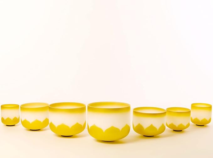 Leize 6-12 inch Gold Lotus Design Chakra Tuned 432hz Set of 7 Quartz Crystal Singing Bowls with Heavy Duty Carrying Cases and Singing Bowl Mallet Suede Strikers