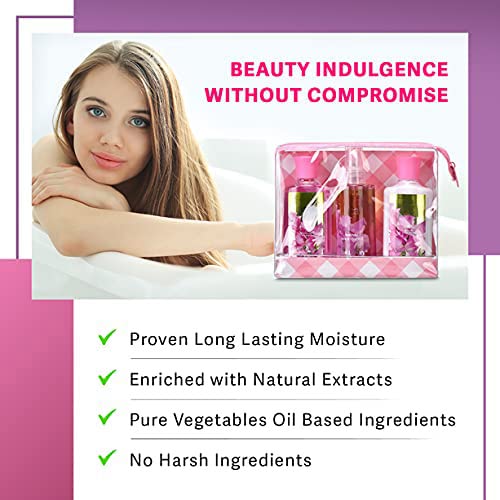 Bath & Body Care Travel Set Pea Flower Scent Home Spa Set with Body Lotion, Shower Gel and Fragrance Mist - Bloomnest