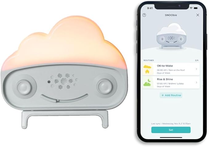 Happiest Baby SNOObie Smart White Noise Machine - Portable Baby Sound Machine with Night Light - 12 Soothing Sounds for Sleep Training, Grey - Bloomnest