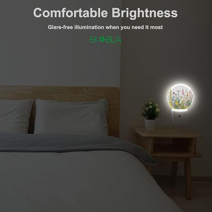 EKOBLA Vintage Floral Botanical Night Light Flowers Green Plants Leaves Night Lights Plug into Wall with Dusk to Dawn Sensor LED 0.5W Nightlights Sleep Friendly - Bloomnest