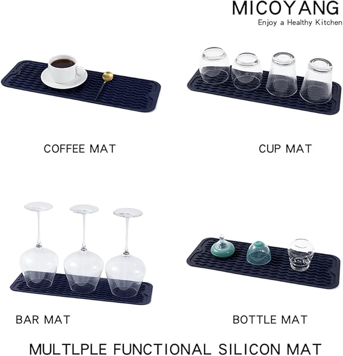Silicone Dish Drying Mat for Multiple Usage,Easy clean,Eco-friendly,Heat-resistant Silicone Mat for Kitchen Counter,Sink,Bar,Bottle,or Cup Navy Blue M 17 inches x 6 inches - Bloomnest
