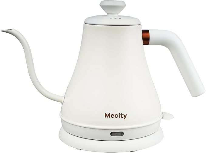 Mecity Electric Kettle Stainless Steel Gooseneck Water Kettle Water Boiler for Pour Over Coffee Fast Heating, Auto Shut Off, 27 fl oz, 1000W, Milk White - Bloomnest