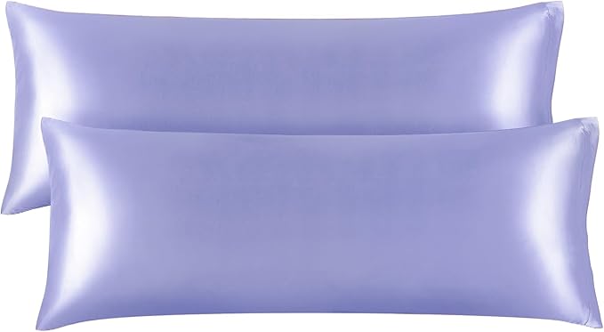 BEDELITE Satin Body Pillow Cover 2 Pack, Super Soft and Cooling Body Pillow Pillowcase for Hair and Skin, Breathable Silky Full Long Pillowcase Cover(20"x54", Lilac) - Bloomnest
