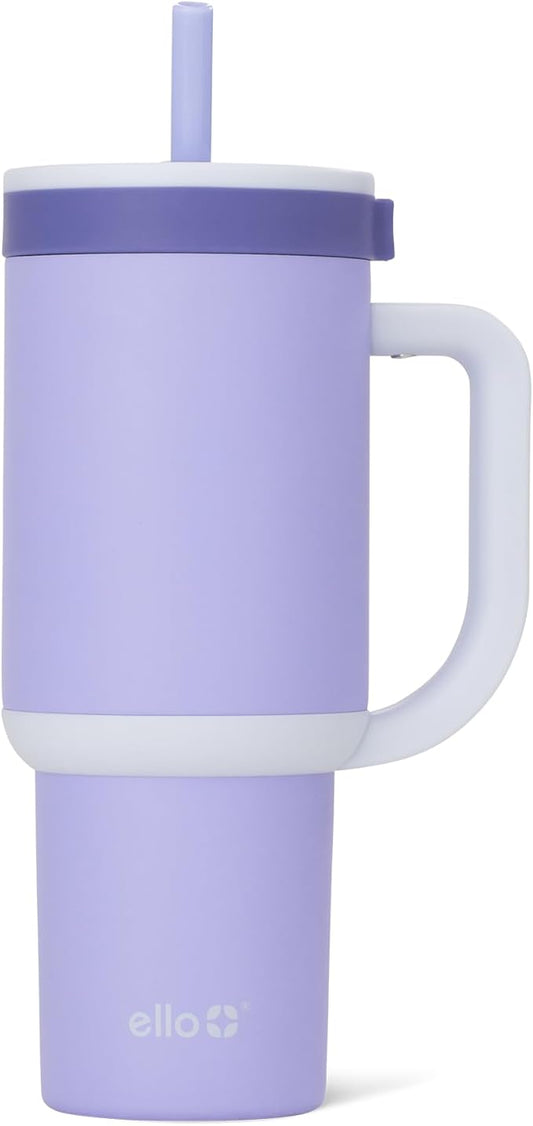 Ello Oasis 24oz Tumbler with Handle & Retracting Straw | Reusable Insulated Stainless Steel Cup 100% Leakproof, Gifts for Teens Women Men | Keeps cold for 24 Hours, Cup Holder Friendly, Twilight Blush - Bloomnest