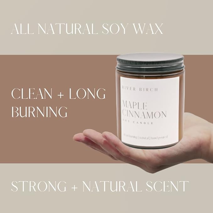 River Birch Candles Maple Cinnamon Scented Candle | Premium, All-Natural, Non-Toxic, Soy Candles | 8.5oz 40 Hr Burn Time | Cozy Relaxing Gifts for Home - Bloomnest
